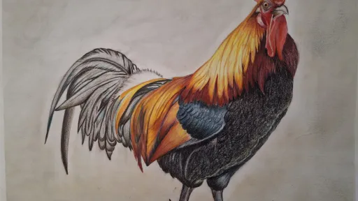 Colorful rooster illustration in color pencil