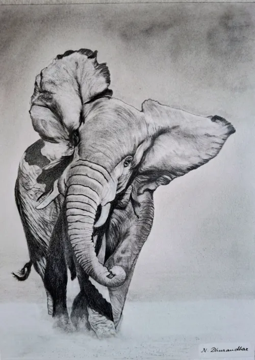 African elephant in graphite pencil.